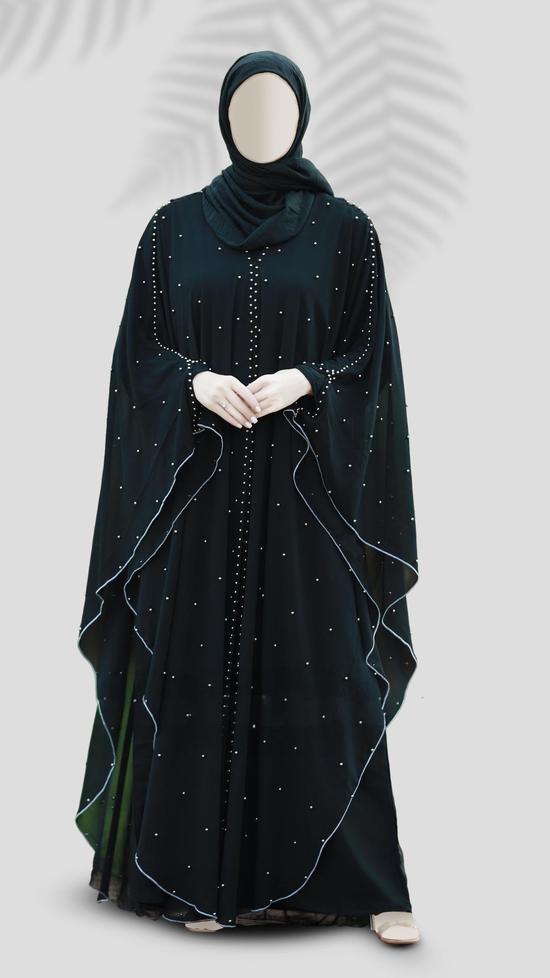 Luxury Nida Georgette Black Abaya for Women – Full Sleeves, Round Neck, Casual Wear with Hijab | Malika Royals