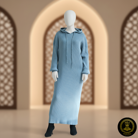 Cozy Knit MAXI Abaya with Attached Hoodie Scarf - Breathable & Warm Dubai Style | Malika Royals