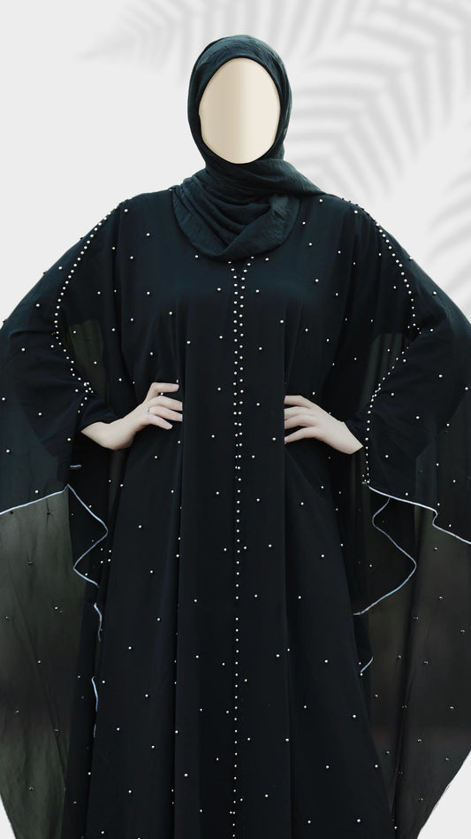 Luxury Nida Georgette Black Abaya for Women – Full Sleeves, Round Neck, Casual Wear with Hijab | Malika Royals