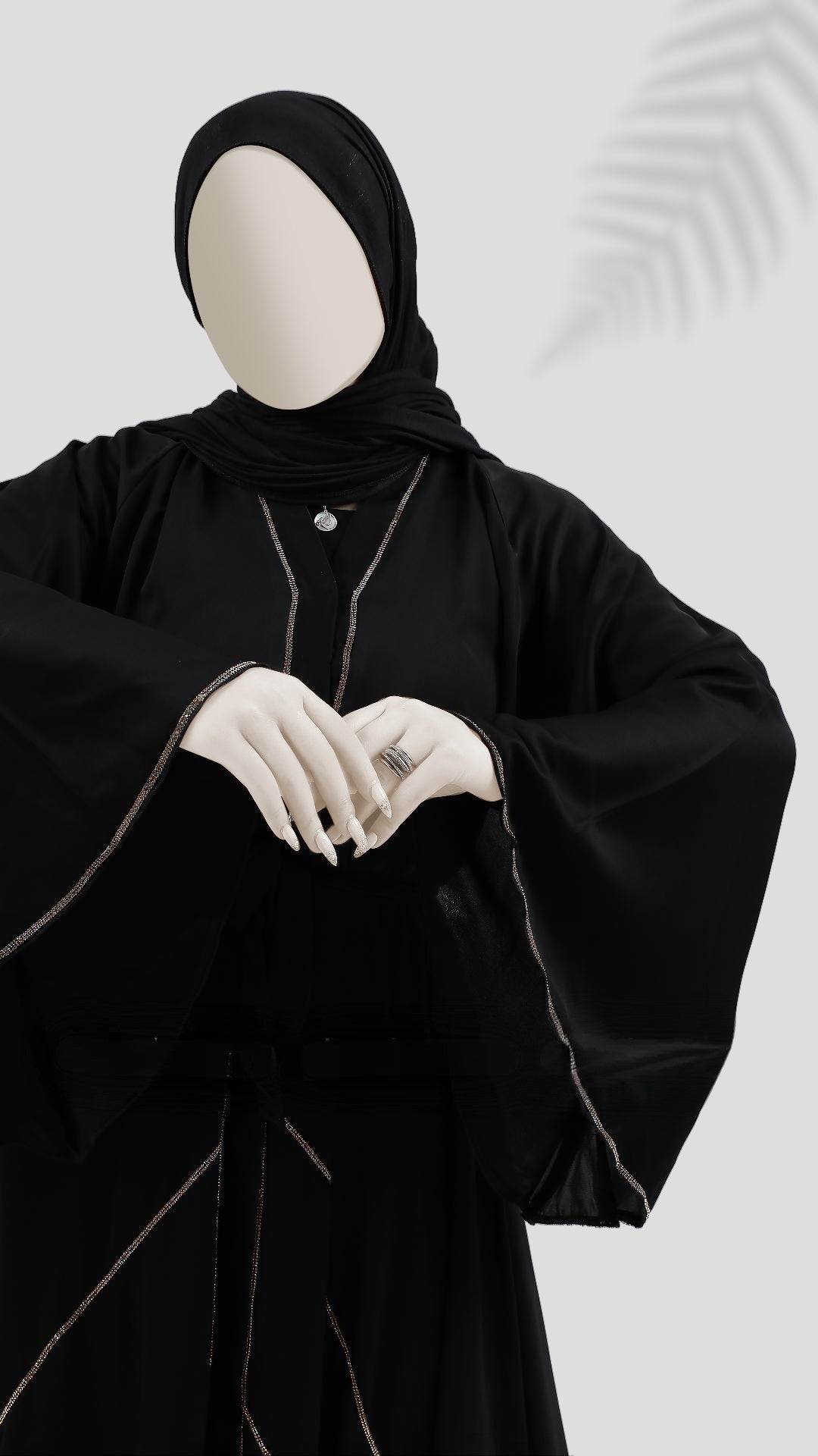 Premium Turkish Cut Nida Black Abaya with Hijab – Mandarin Neck & Bell Sleeves | Malika Royals