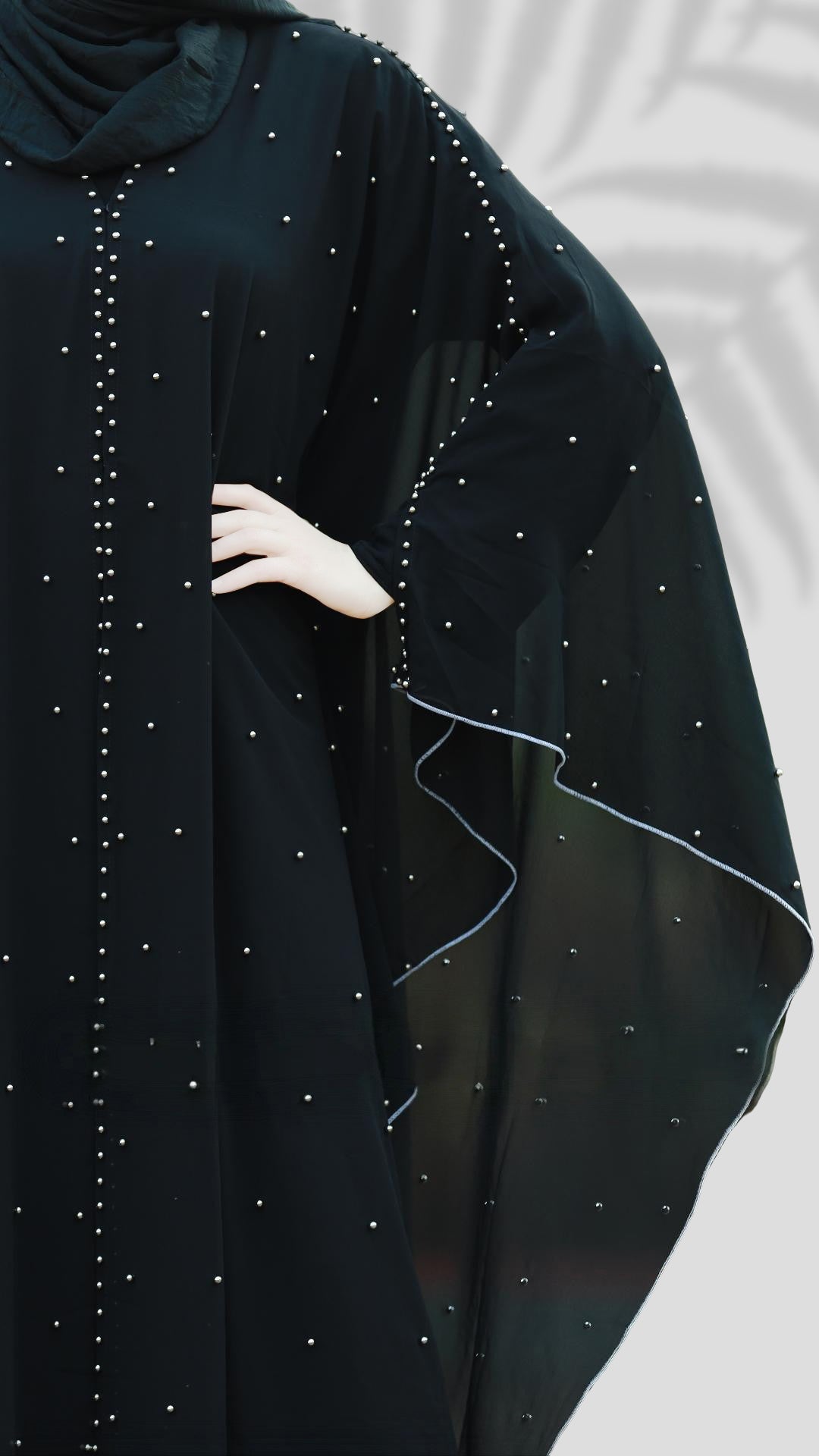 Luxury Nida Georgette Black Abaya for Women – Full Sleeves, Round Neck, Casual Wear with Hijab | Malika Royals