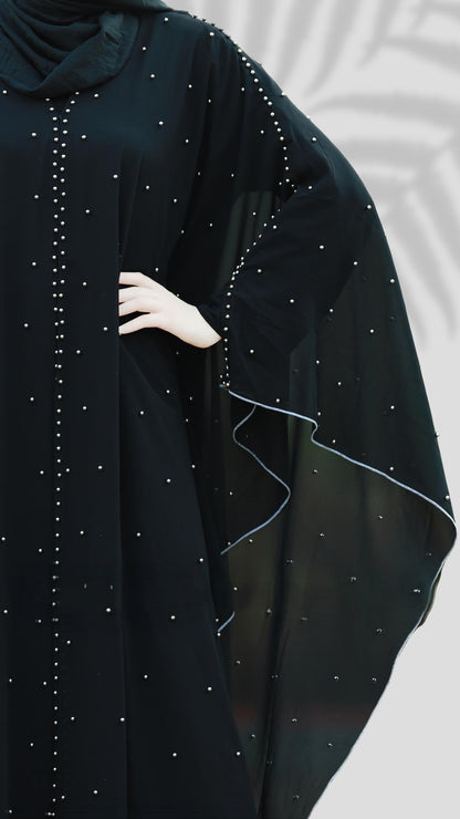 Luxury Nida Georgette Black Abaya for Women – Full Sleeves, Round Neck, Casual Wear with Hijab | Malika Royals