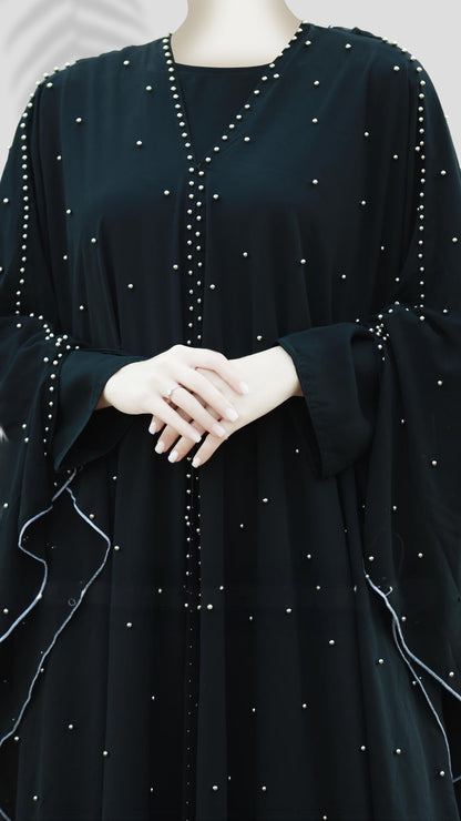 Luxury Nida Georgette Black Abaya for Women – Full Sleeves, Round Neck, Casual Wear with Hijab | Malika Royals