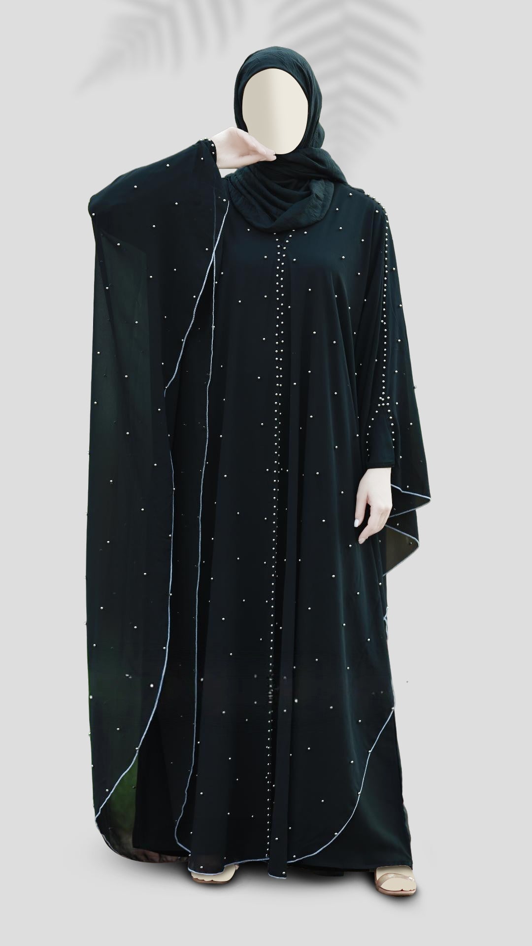 Luxury Nida Georgette Black Abaya for Women – Full Sleeves, Round Neck, Casual Wear with Hijab | Malika Royals