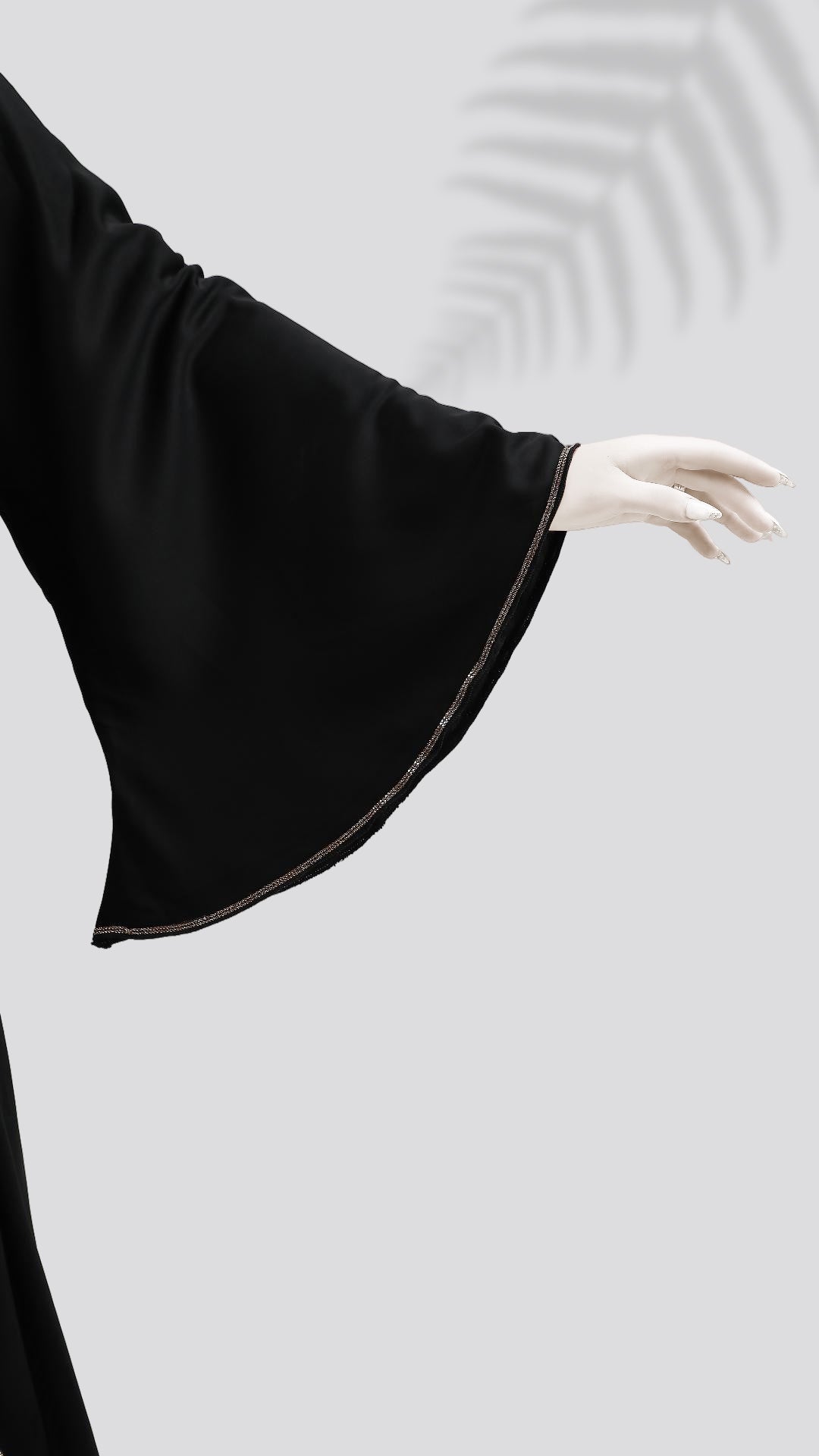 Premium Turkish Cut Nida Black Abaya with Hijab – Mandarin Neck & Bell Sleeves | Malika Royals