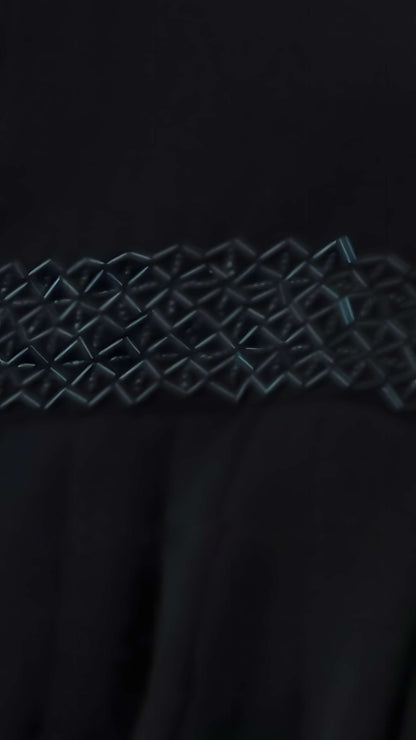 Classic Black Masha Crepe Abaya For Women – V-Neck, Bell Sleeves with Handcrafted Detailing | Malika Royals