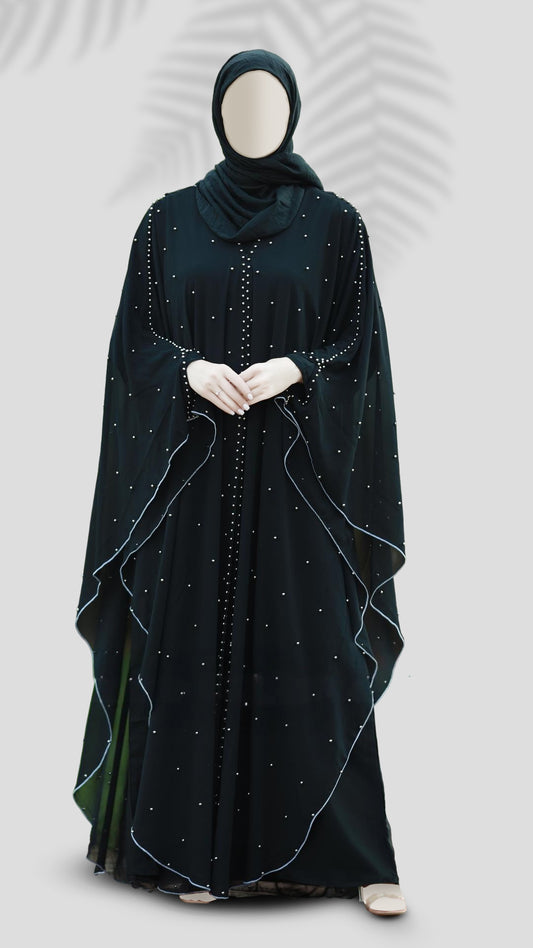 Luxury Nida Georgette Black Abaya for Women – Full Sleeves, Round Neck, Casual Wear with Hijab | Malika Royals