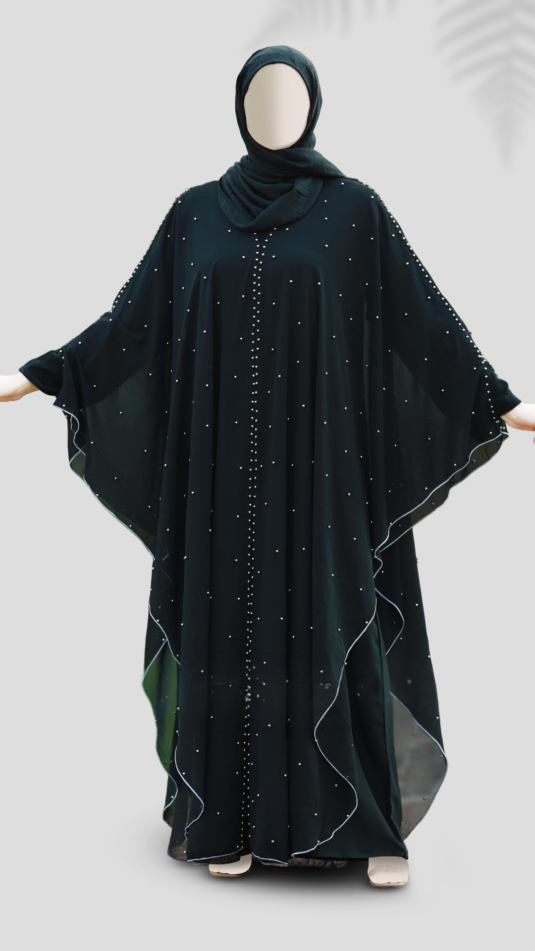 Luxury Nida Georgette Black Abaya for Women – Full Sleeves, Round Neck, Casual Wear with Hijab | Malika Royals
