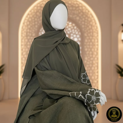 Long Sleeves Embroidered Nida Abaya - Breathable Anti-Shrink Premium Polyester | Malika Royals