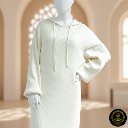 Cozy Knit MAXI Abaya with Attached Hoodie Scarf - Breathable & Warm Dubai Style | Malika Royals