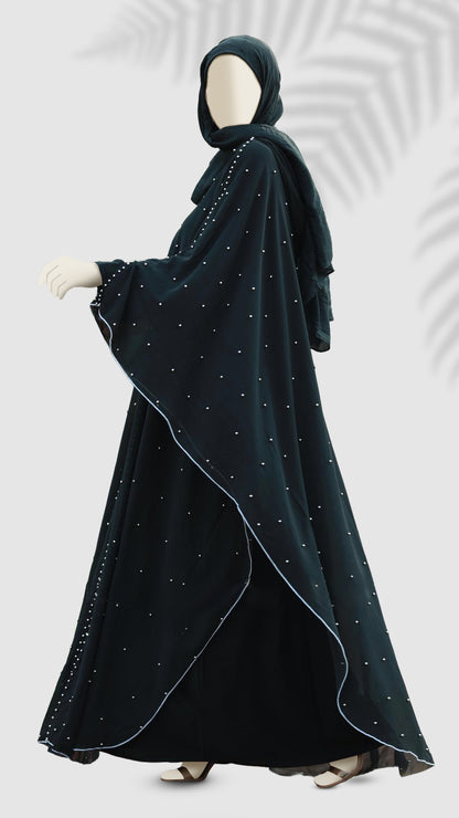 Luxury Nida Georgette Black Abaya for Women – Full Sleeves, Round Neck, Casual Wear with Hijab | Malika Royals